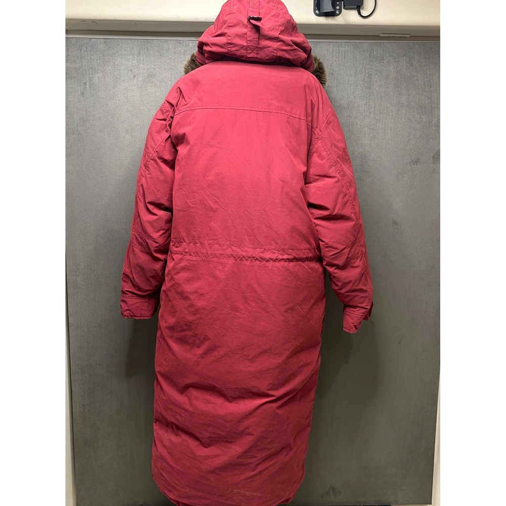 Vtg 90s Lands' End Goose Down Parka Womens M Red Full Length Fur Hood Long Coat - Picture 2 of 16